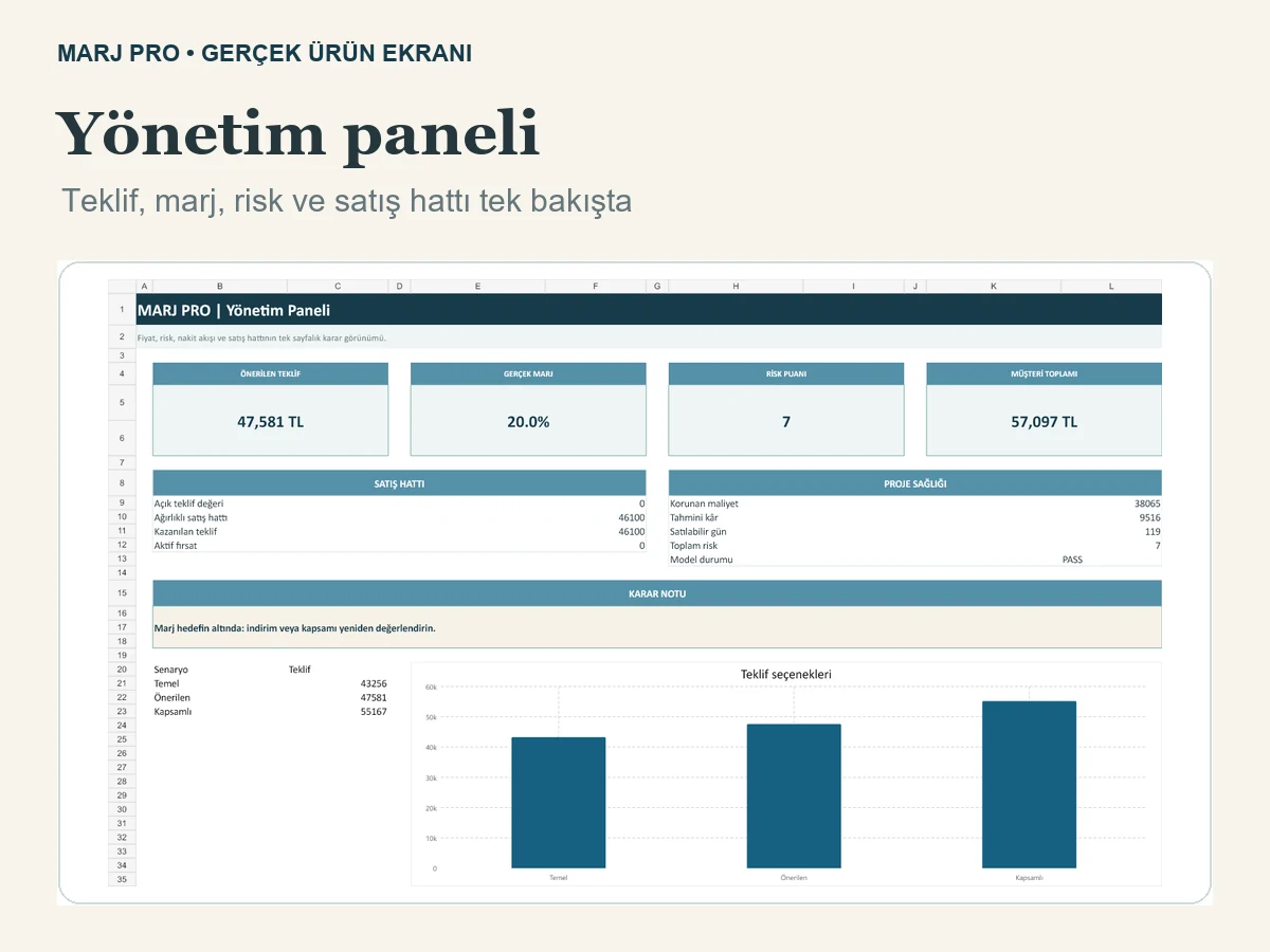 MARJ PRO Excel yönetim paneli gerçek ürün ekranı